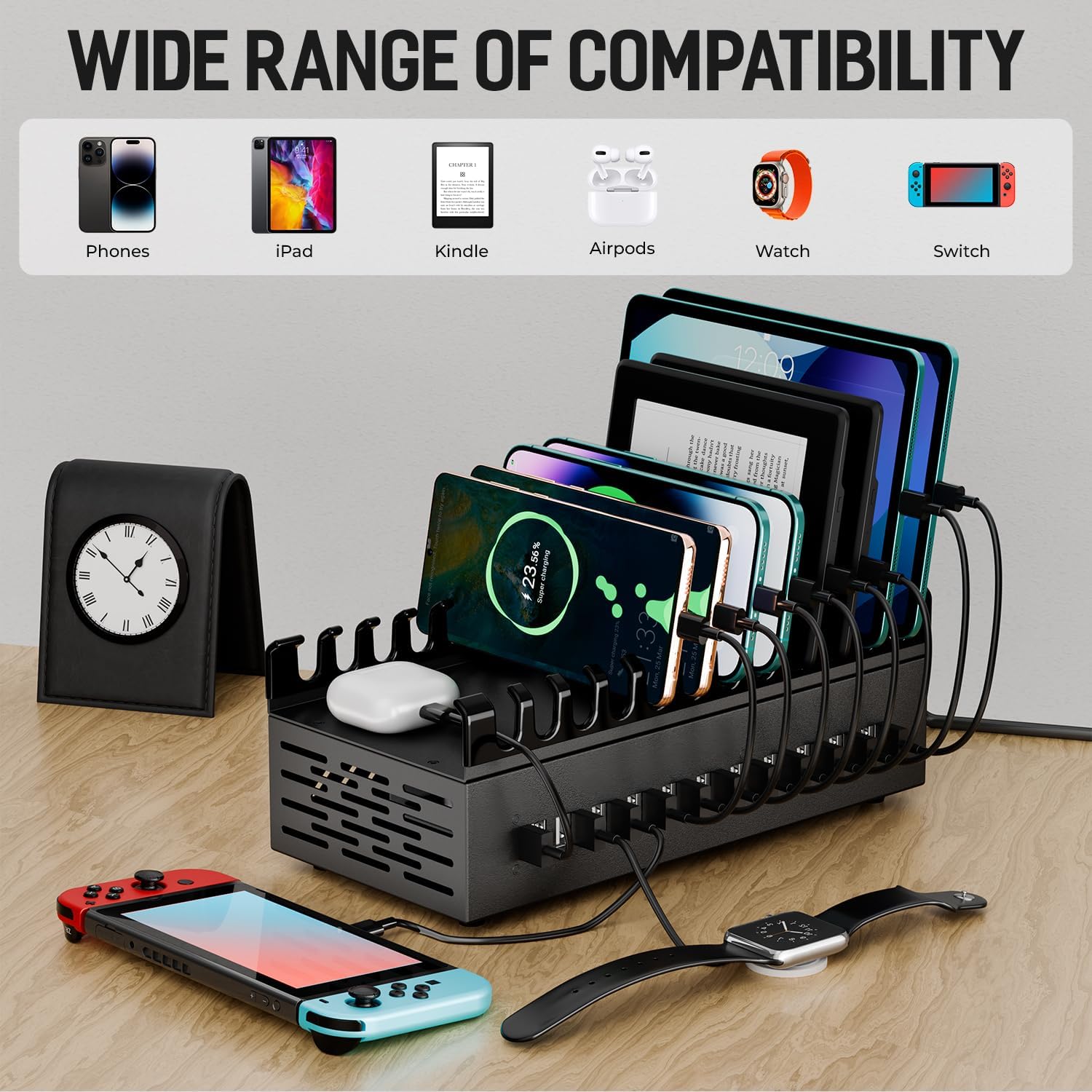 Charging Station for Multiple Devices, 200W 22 Port USB Power Charger Block for iPhone iPad Cell Phone Tablets, Multiple USB Power Strip for Home Family (with Bracket, Saving Space)