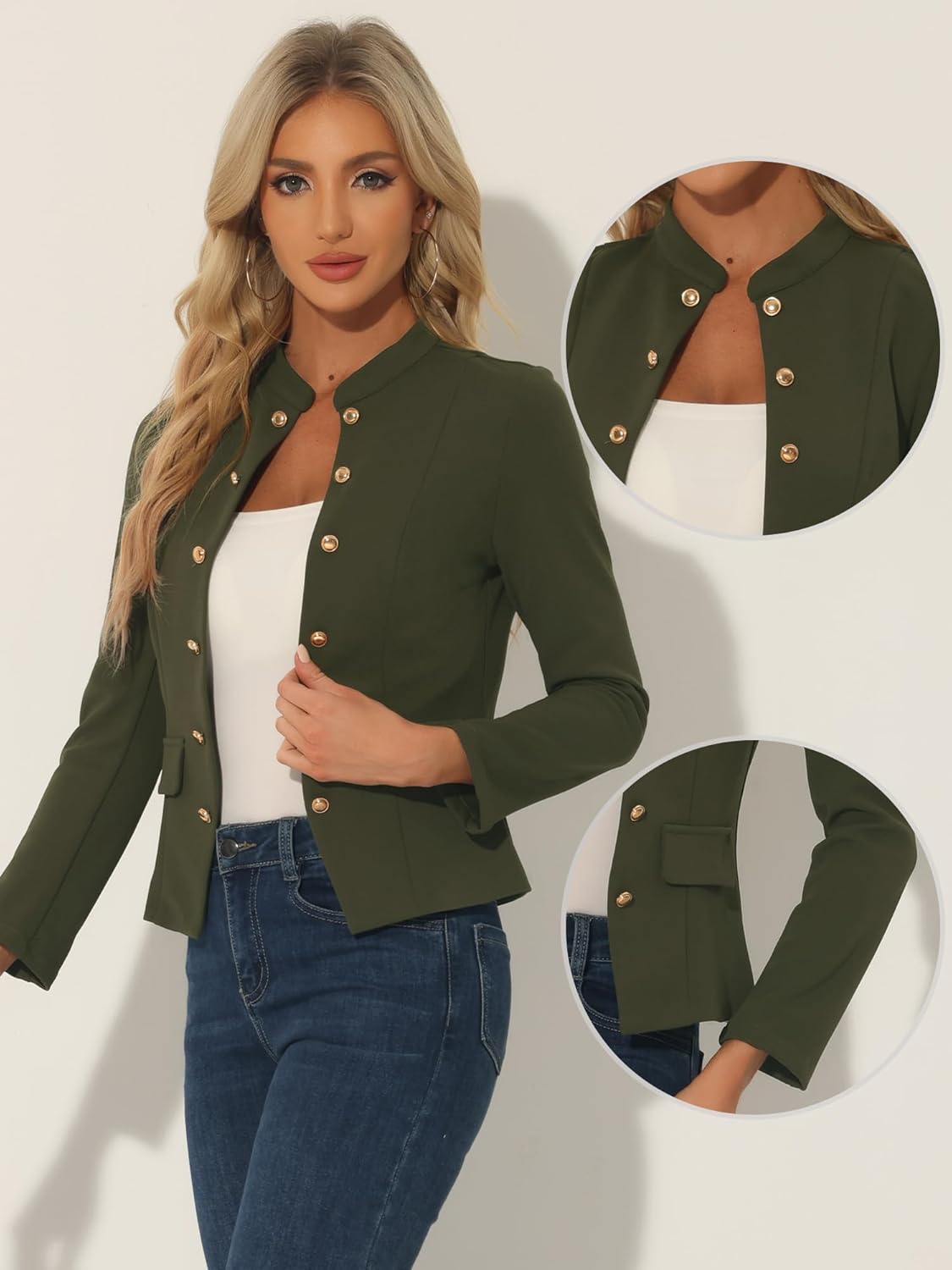 Allegra K Open Front Blazers for Women's Casual Long Sleeves Buttons Office Suit Jacket - Image 2