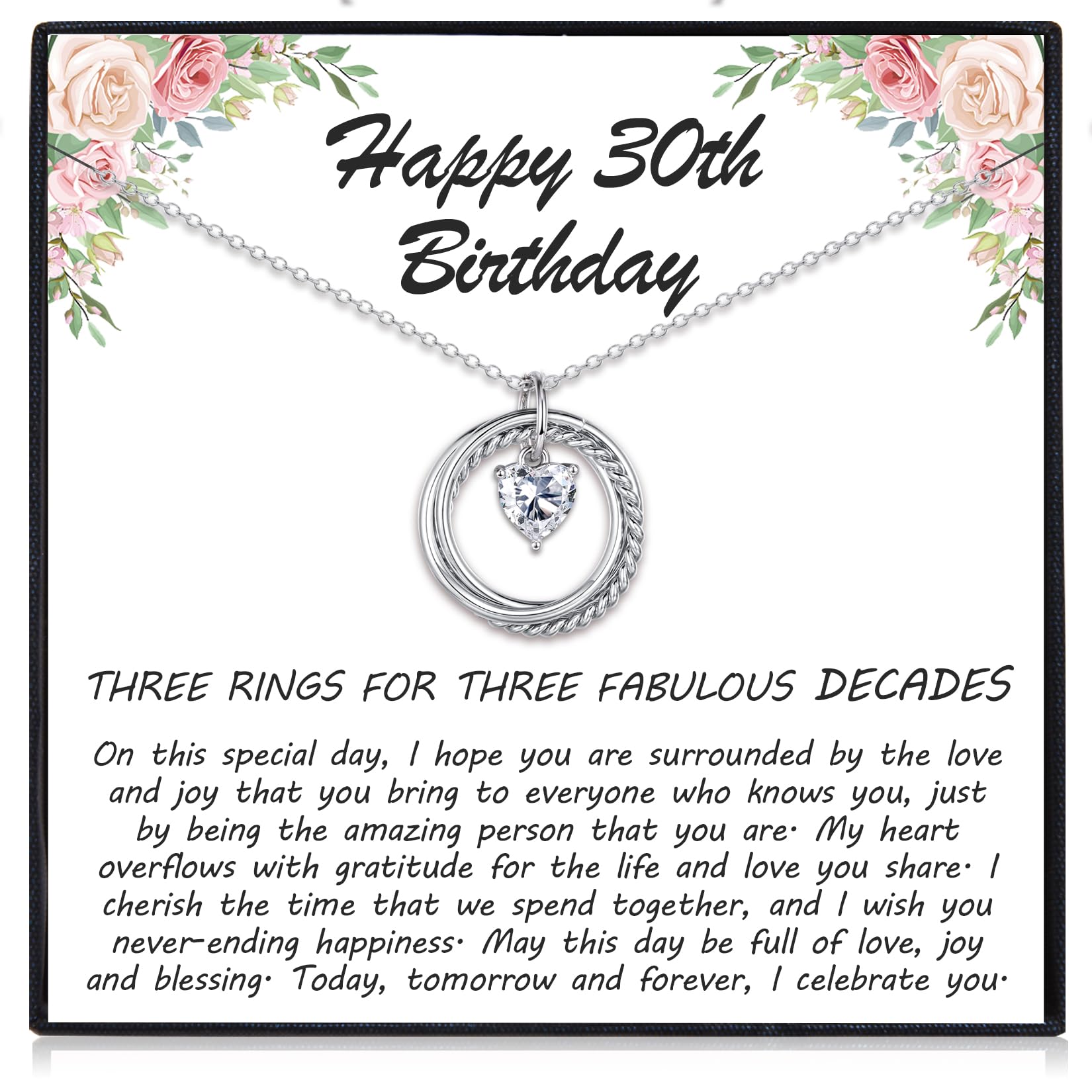 EPIRORA 30th 40th 50th 60th 70th 80th 90th 100th Birthday Gifts for Women, Heart Cubic Zirconia Pendant Circles Necklace for Her 30 40 50 60 70 80 90
