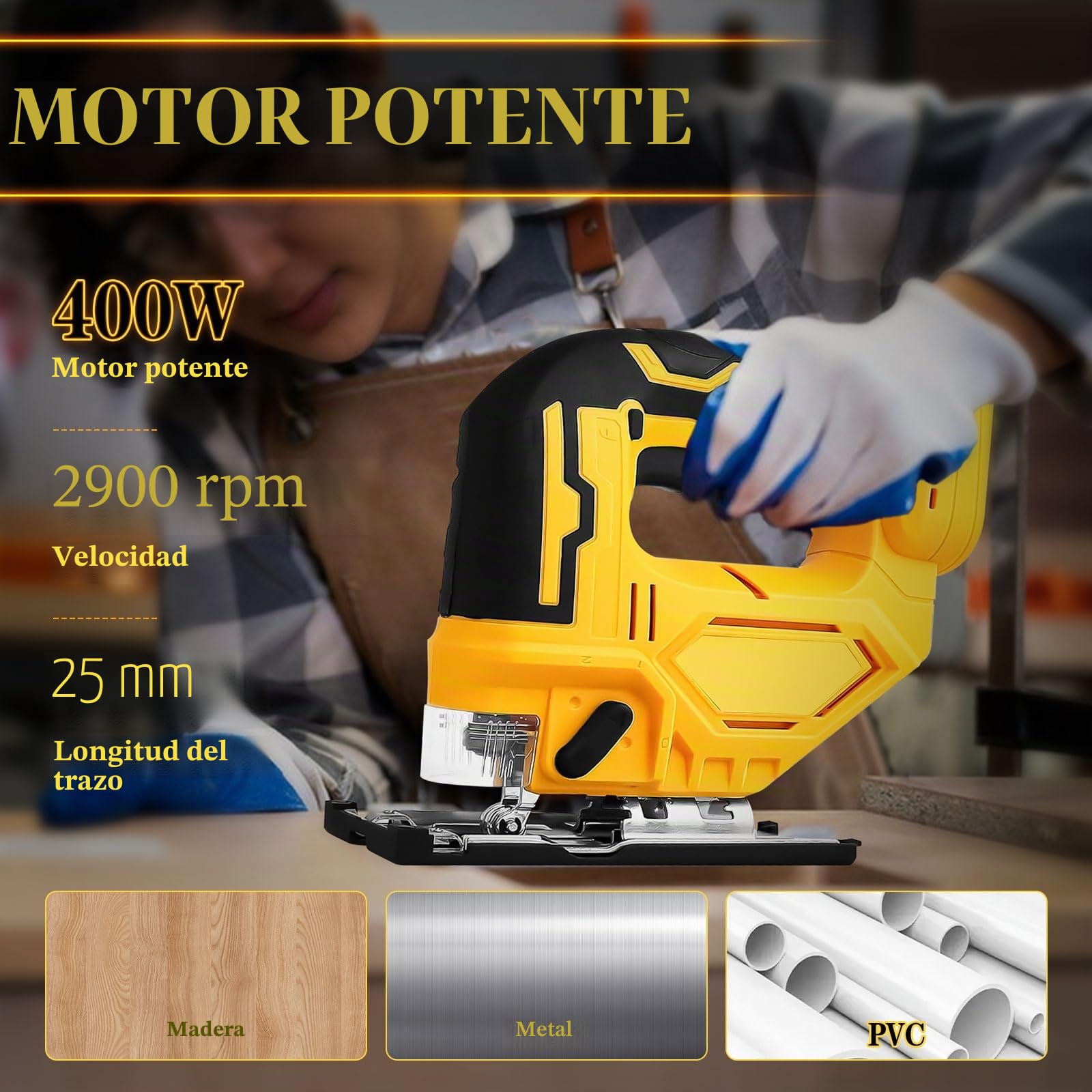 Sierra de calar para batería Dewalt 18V 20V, herramienta de corte de sierra de vaivén 400W 2900RPM, cortes biselados de 45°, acción orbital 3, con hojas de sierra de calar para corte recto/curva