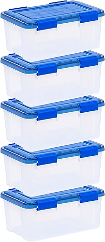 Miniatura 2 de IRIS USA - Paquete de 5 contenedores herméticos de plástico de 19 cuartos de galón con tapa, sello y hebillas de cierre seguro