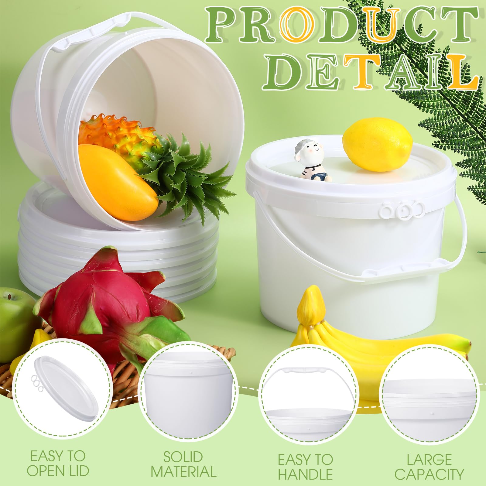 8 Pcs 2 Gallon Bucket with Lid Plastic Bucket with Handle Durable Heavy Duty Bucket Pail Container Food Safe Bucket for Multipurpose Storage Paint Art Crafts Projects(White)