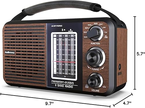 Miniatura 8 de AM FM Radio portátil de onda corta con Bluetooth, enchufe de pared o batería, radio recargable con recepción fuerte, conector para auriculares,
