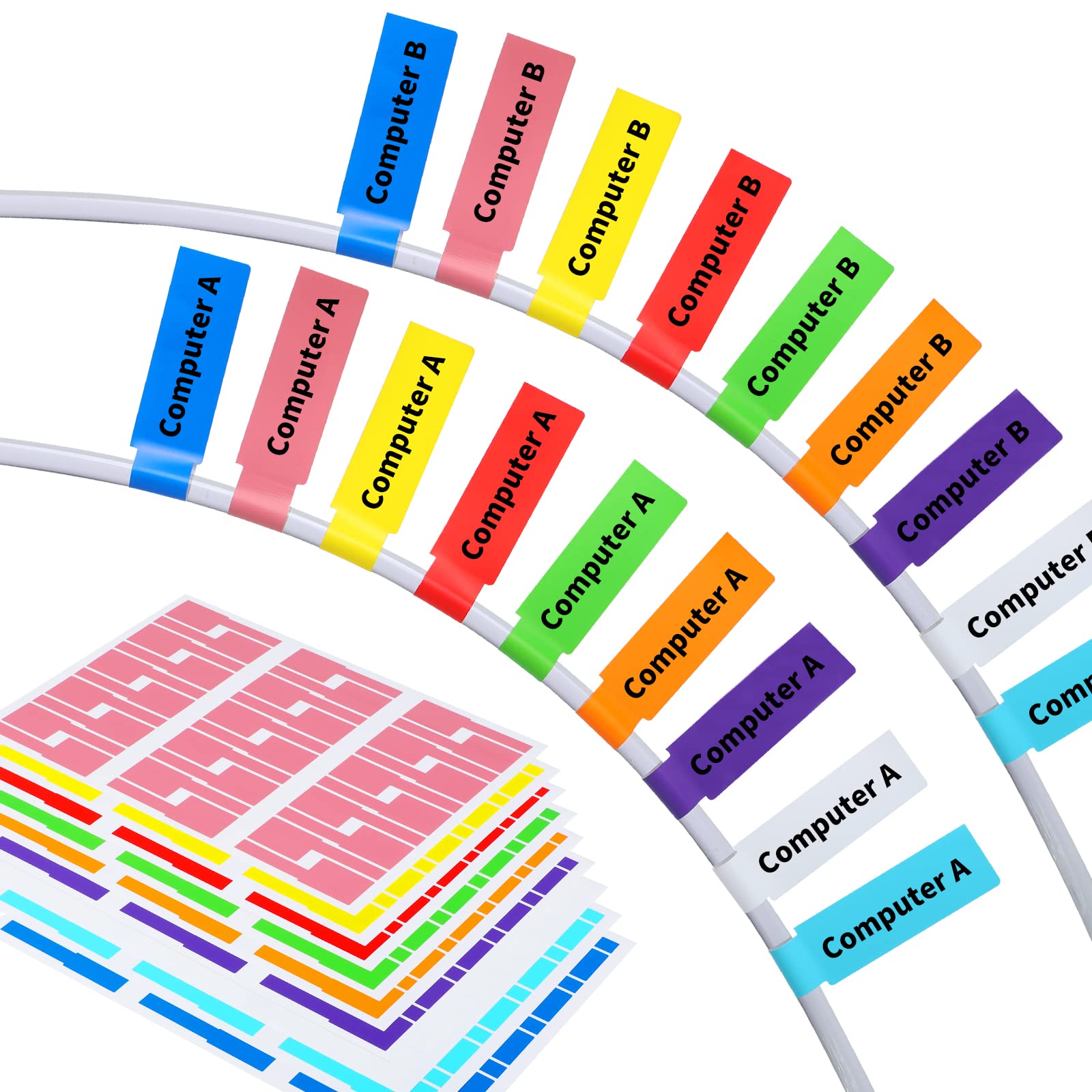 HiviHata 540 Cable Labels Management, Waterproof and Durable, 9 Colors & 2 Sheets, Cord Organizer Tags for Electronics, Charger Cable Organizer,