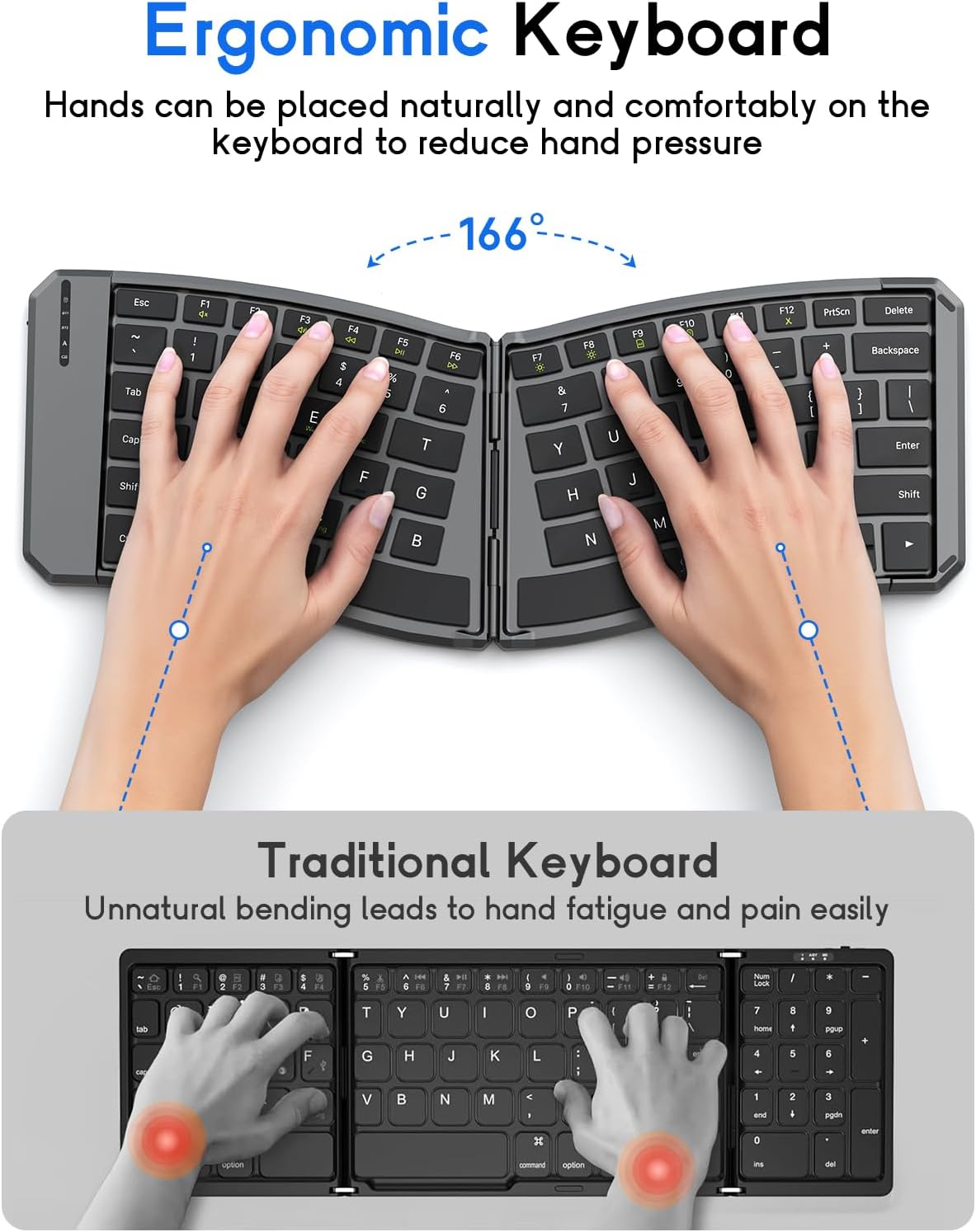 MoKo Ergonomic Foldable Bluetooth Keyboard in its folded state.