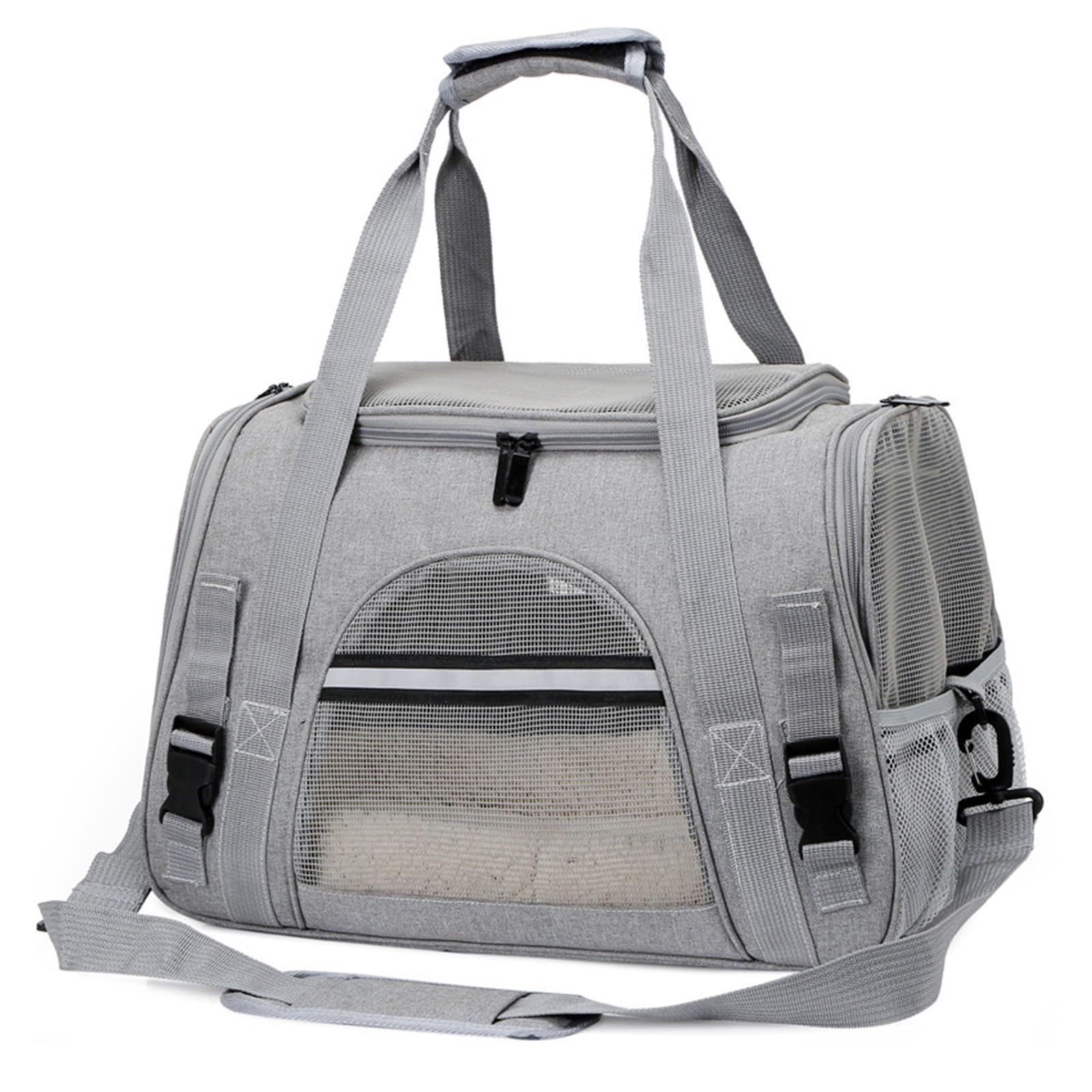 Expandable Pet Carrier for Cats, Dogs, Puppies, and Small Animals, Foldable Soft-Sided Travel Bag with Breathable Mesh, Washable Mat, Zipper, and Strap for Airplane, Car, and Train Travel(Gray)
