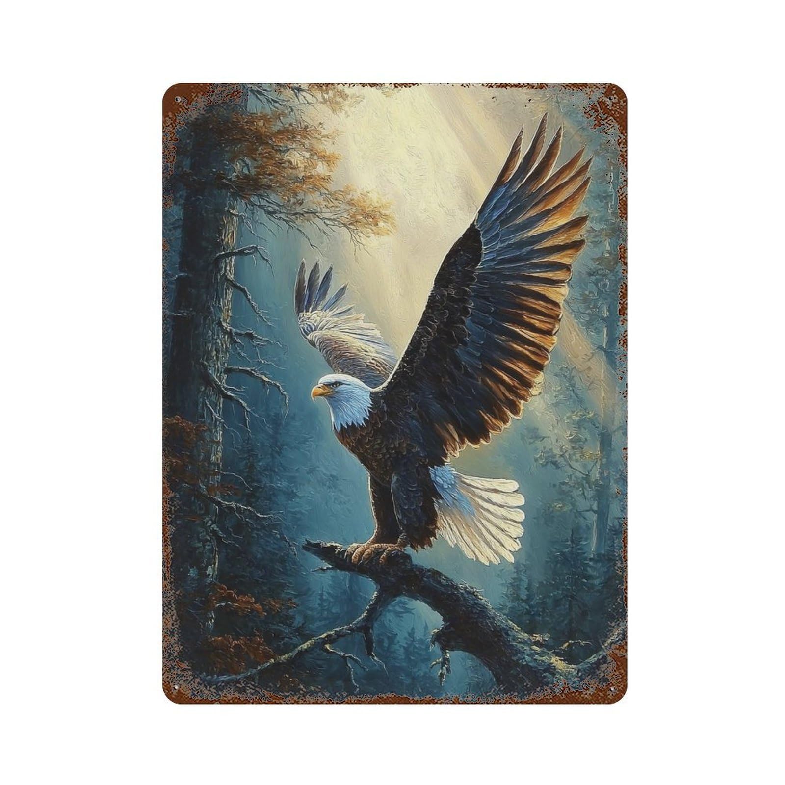 Eagle Forest Painting Decorative Tin Sign 15.7"x11.8", Classic Wall Plaque for Garage, Pub Or Kitchen