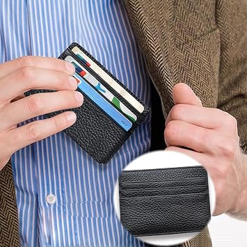 Black Leather Card for Men, Credit Card Holder Wallet, Ultra Thin Leather Debit Card Holder, Thin Minimalist Card Holder, for Men and Women