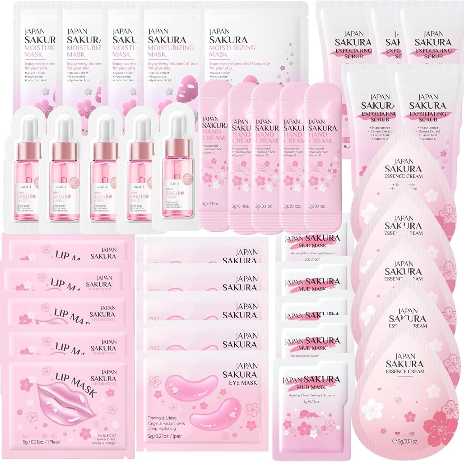 40PCS Pamper Gifts for Women – Girlsfriend Gifts – Skincare Set with Face Mask,Lip Mask,Eye Masks,Face Serum,Face Cream,Hand Cream,Exfoliating Scrub Hydrating & Nourishing Skin Care Gift Set (Sakura)