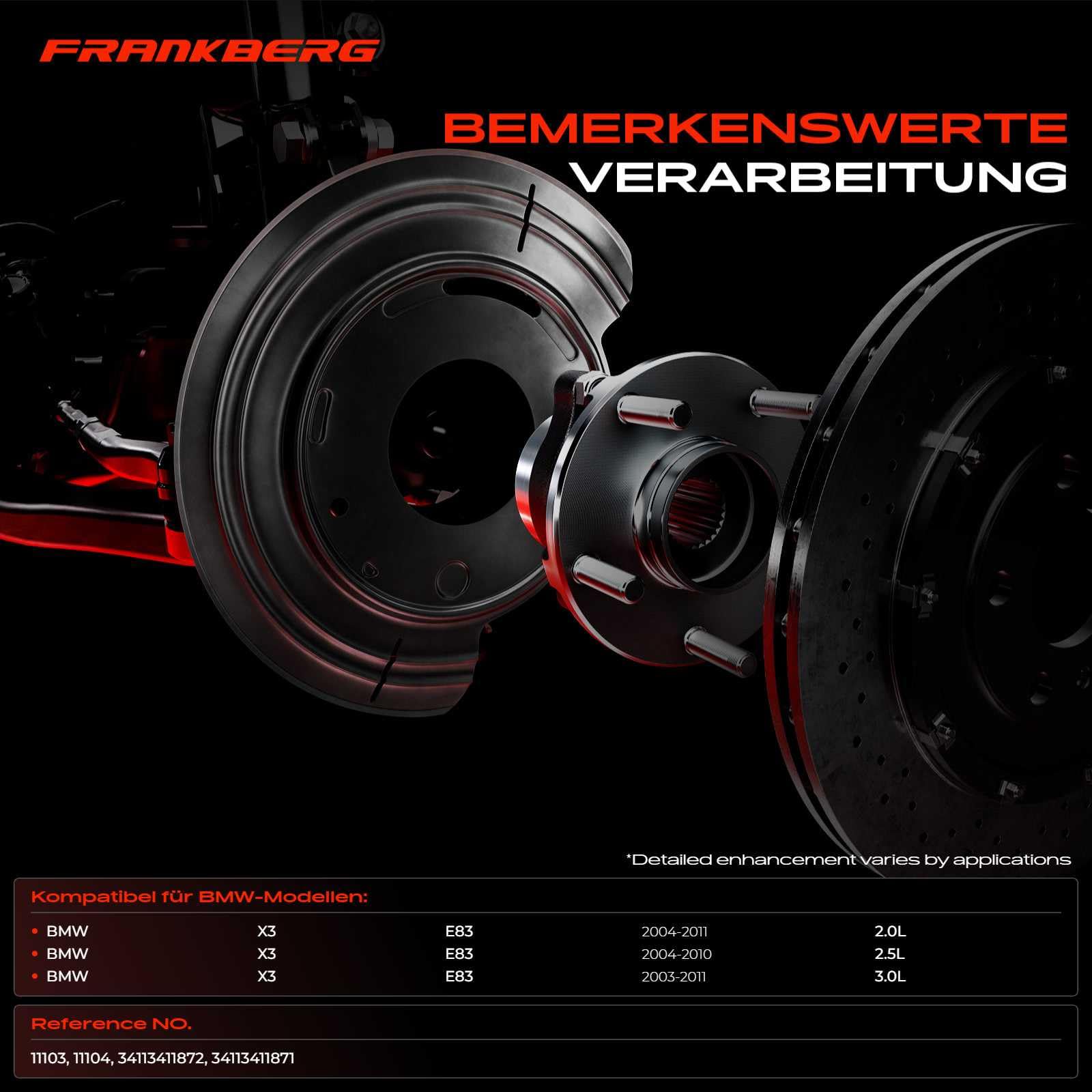 Frankberg 2x Spritzblech Bremsscheibe Vorne Kompatibel mit X3 E83 2.0-3.0 xDrive18d-xDrive35d 2.0L-3.0L 2003-2011 Replace# 34113411871