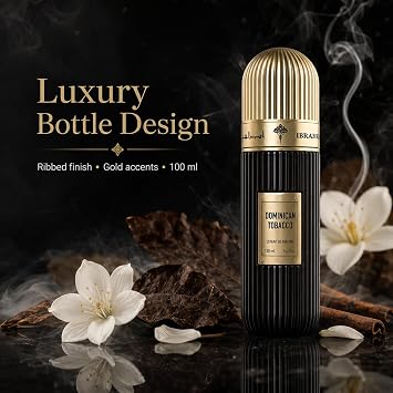 Luxury 100ml Extrait de Parfum, Warm Tobacco Inspired Fragrance with Woody Aromatic Notes, Elegant Gold Detail Bottle for Everyday Wear, Evenings and Special Events (Dominican)