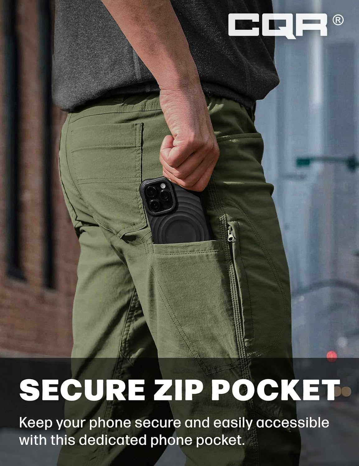 CQR Men's Winter Fleece Lined Pants, Water-Resistant Outdoor Stretch Work Pants, Windproof Casual Pants with Pockets - Image 8