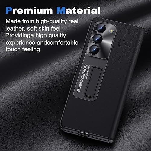 Miniatura 6 de Funda para Samsung Galaxy Z-Fold-5: Funda de cuero genuino con protección completa de bisagra y soporte y protector de pantalla para Samsung Z Fold