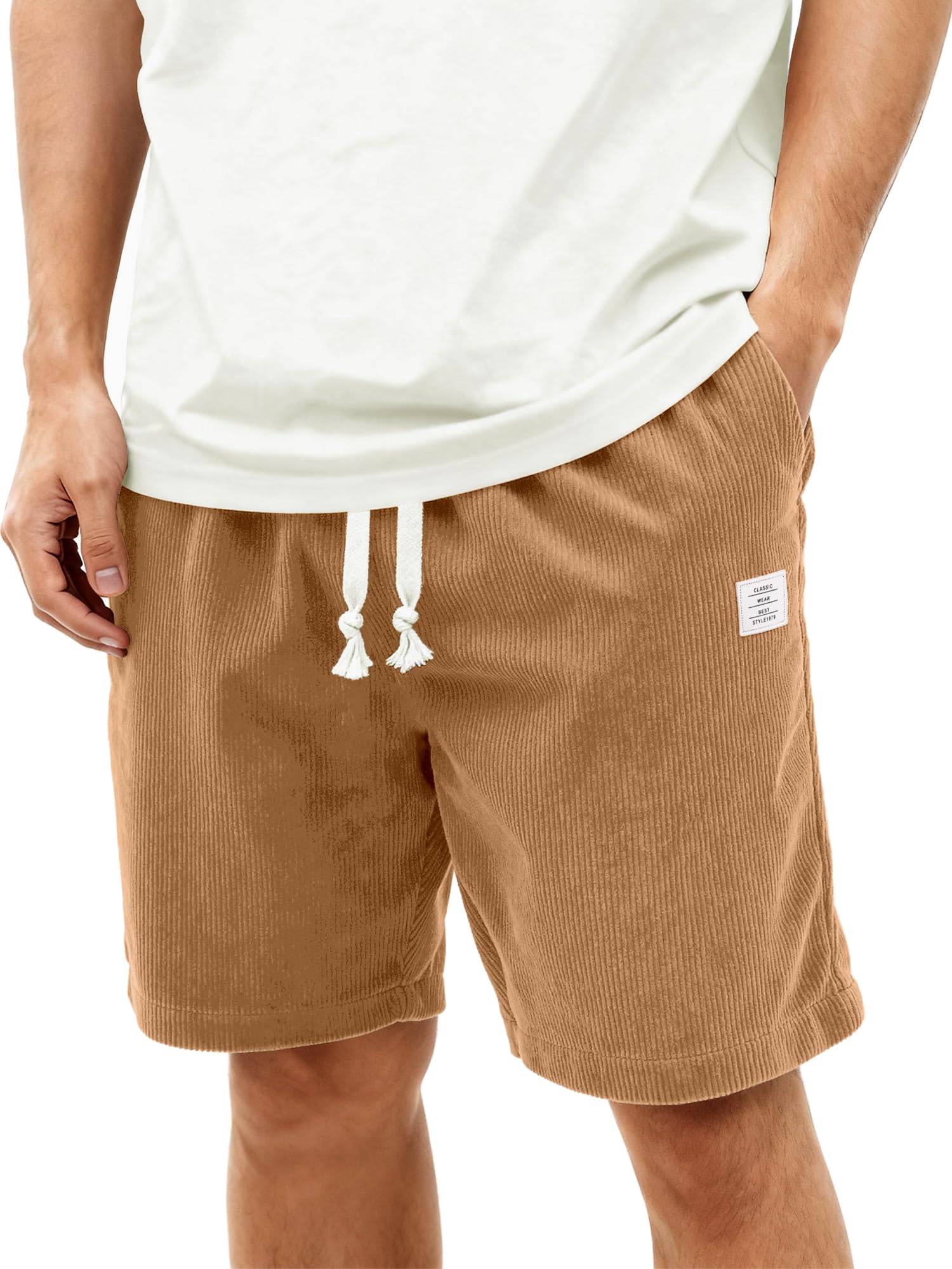 HOTake Mens Corduroy Shorts Casual 7 Inch Elastic Waist Drawstring Summer Beach Loose Fit Shorts