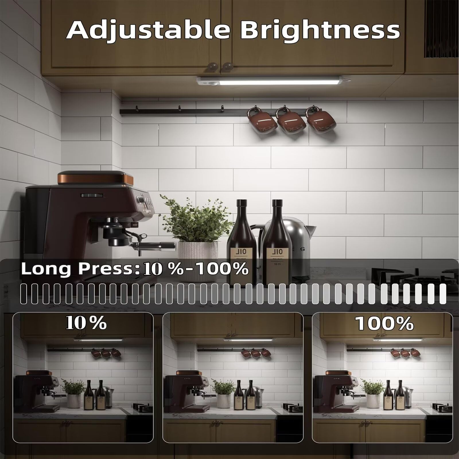 Luce LED Sottopensile Cucina Senza Fili 50CM , Luce armadio led con sensore 100 LED Lampada Guardaroba 4 Modalità 3 Temperature di Colori Dimmerabile 1000mAh USB Ricaricabile per armadio,Scale,4PCS