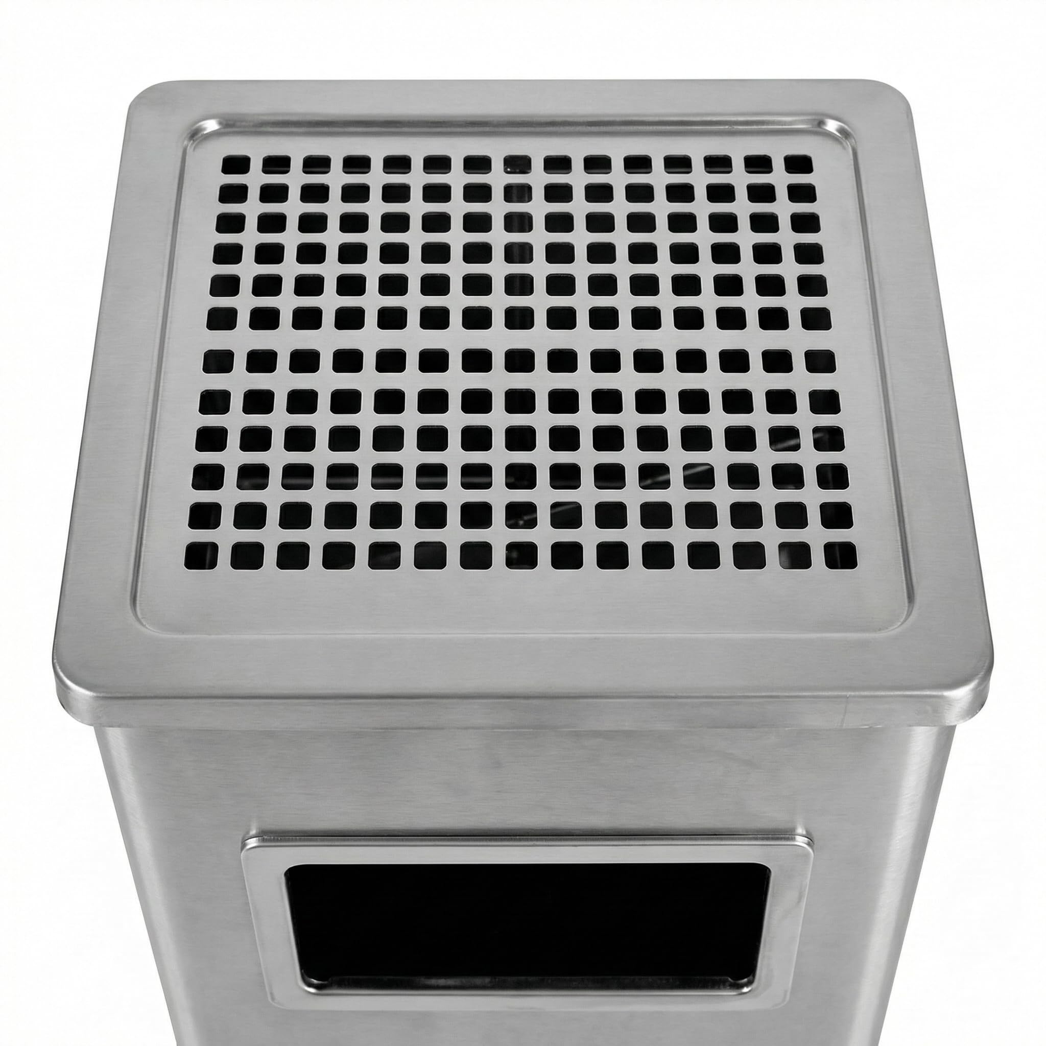 2-in-1 Standaschenbecher und Mülleimer für draußen, mit 20 Liter fassendem Abfallbehälter, Abmessungen H61 x L30 x B24 CM, Silber.