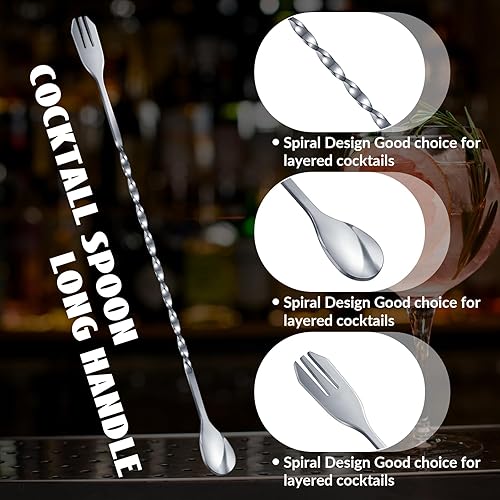 Miniatura 4 de Domensi Juego de 8 juegos de cuchara mezcladora para cócteles, cuchara mezcladora de acero inoxidable de 8 pulgadas y cuchara de bar de 10 pulgadas,