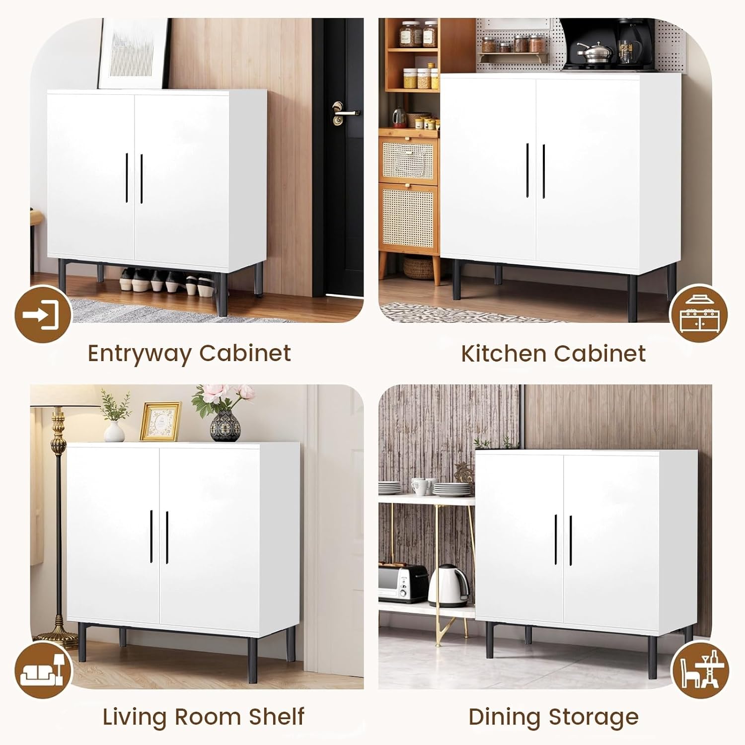 COMHOMA Sideboard Buffet Cabinet with Storage, Modern Wood Versatile Coffee Bar Console Table for Living Room Kitchen, Dining Room, Hallway, White-1 Pack