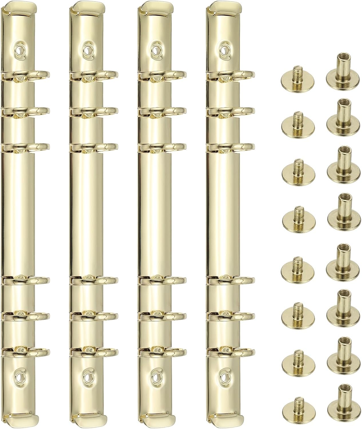 PATIKIL 6 Holes Ring Binder, A5 Notebook 20mm Book Binding Kits Planner Maker Binder Ring Clip Mechanisms with Screw for Journal Bill Paper, Gold, 4 Set