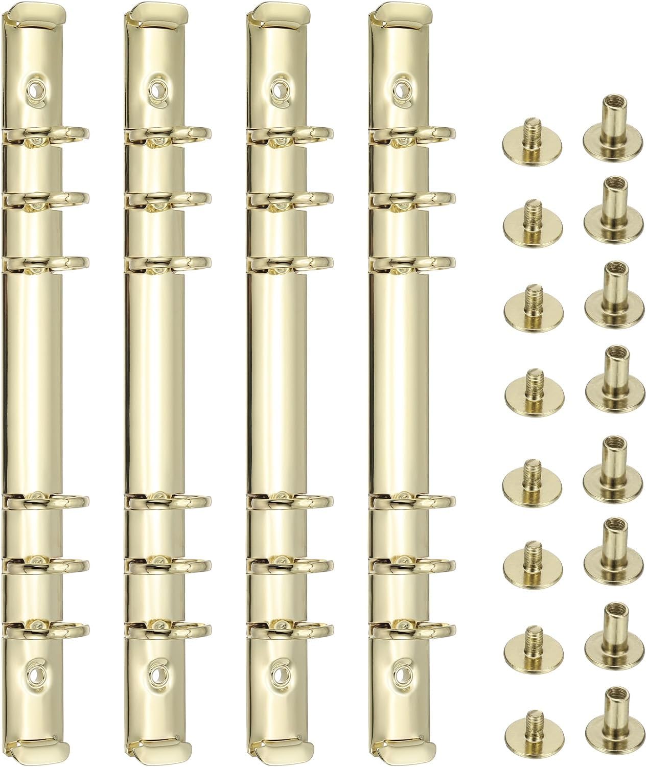 PATIKIL 6 Holes Ring Binder, A5 Notebook 20mm Book Binding Kits Planner Maker Binder Ring Clip Mechanisms with Screw for Journal Bill Paper, Gold, 4 Set