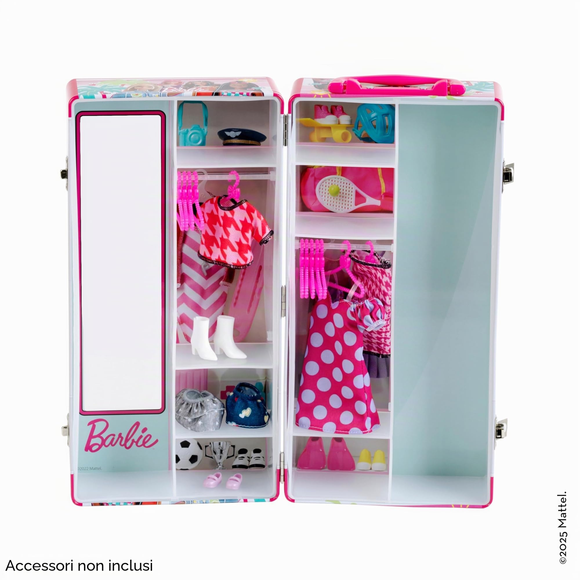 Theo Klein 5801 Valigia Guardaroba Barbie, con Barre Appendiabiti e scaffali, Accessori Inclusi, Multicolore, Giocattoli per Bambini dai 3 Anni in su