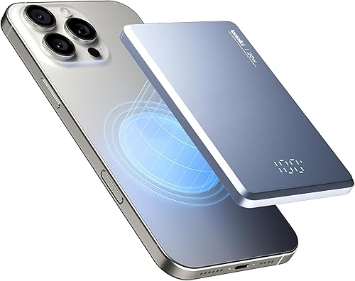 Miniatura 9 de Banco de energía magnético ultradelgado, cargador portátil inalámbrico de aluminio, batería USB-C de carga rápida para iPhone 15/14/13/12 y MagSafe,