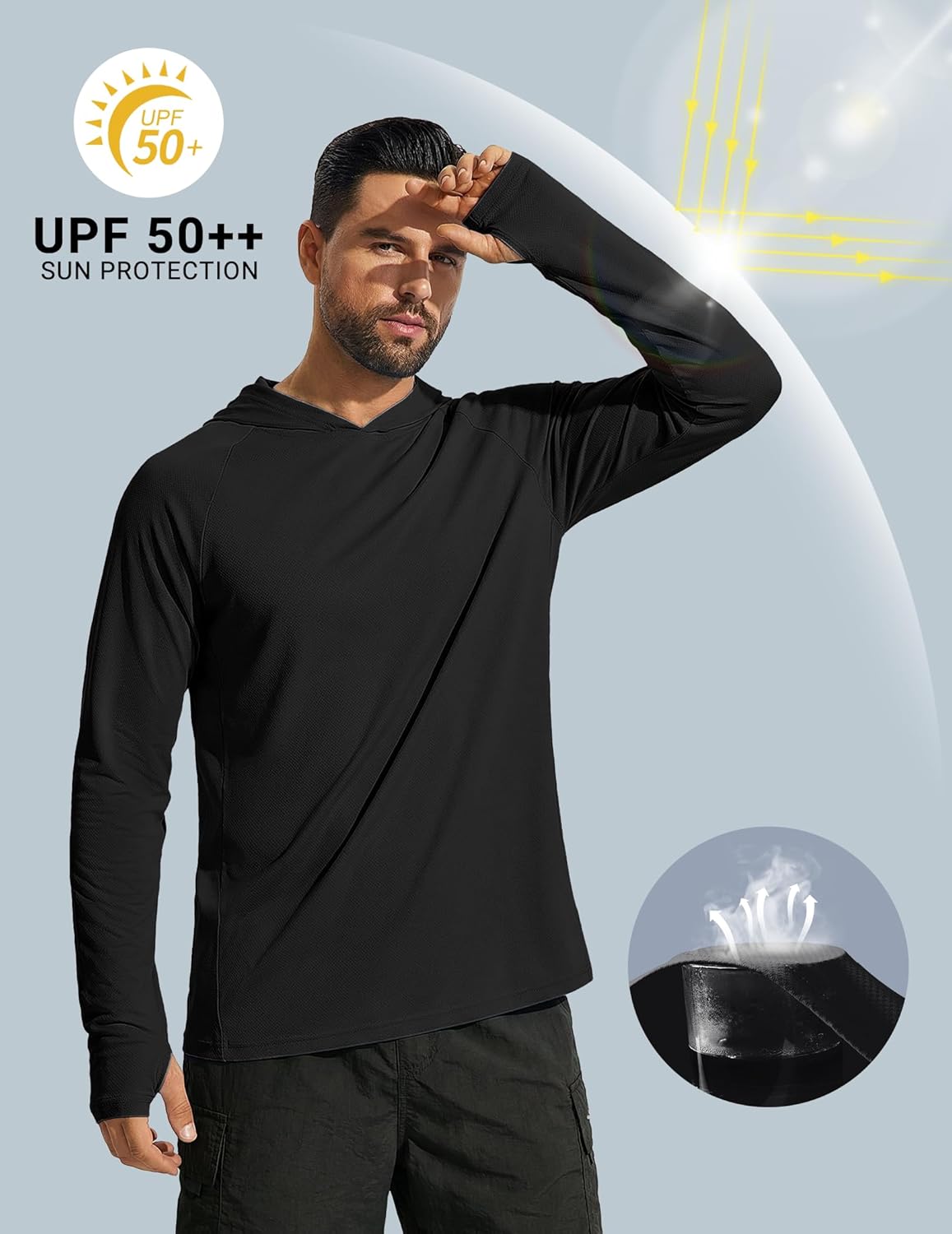COOFANDY Mens UPF 50+ Hoodie Shirts Long Sleeve Rash Guard Sun Protection Fishing Shirts Lightweight Quick Dry Hoodies - Image 4