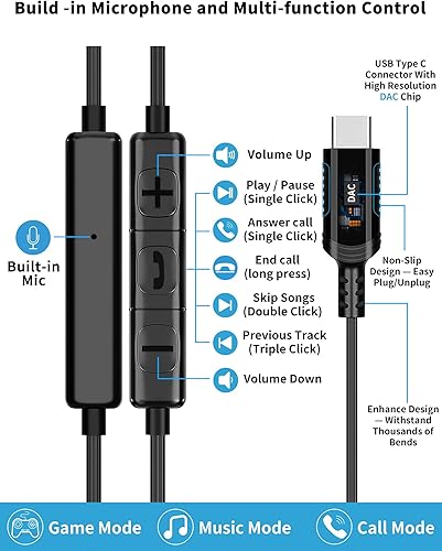 Miniatura 3 de Auriculares USB C para Samsung S21 S20 FE S22 Auriculares magnéticos intrauditivos tipo C con micrófono, control de volumen, cancelación de ruido