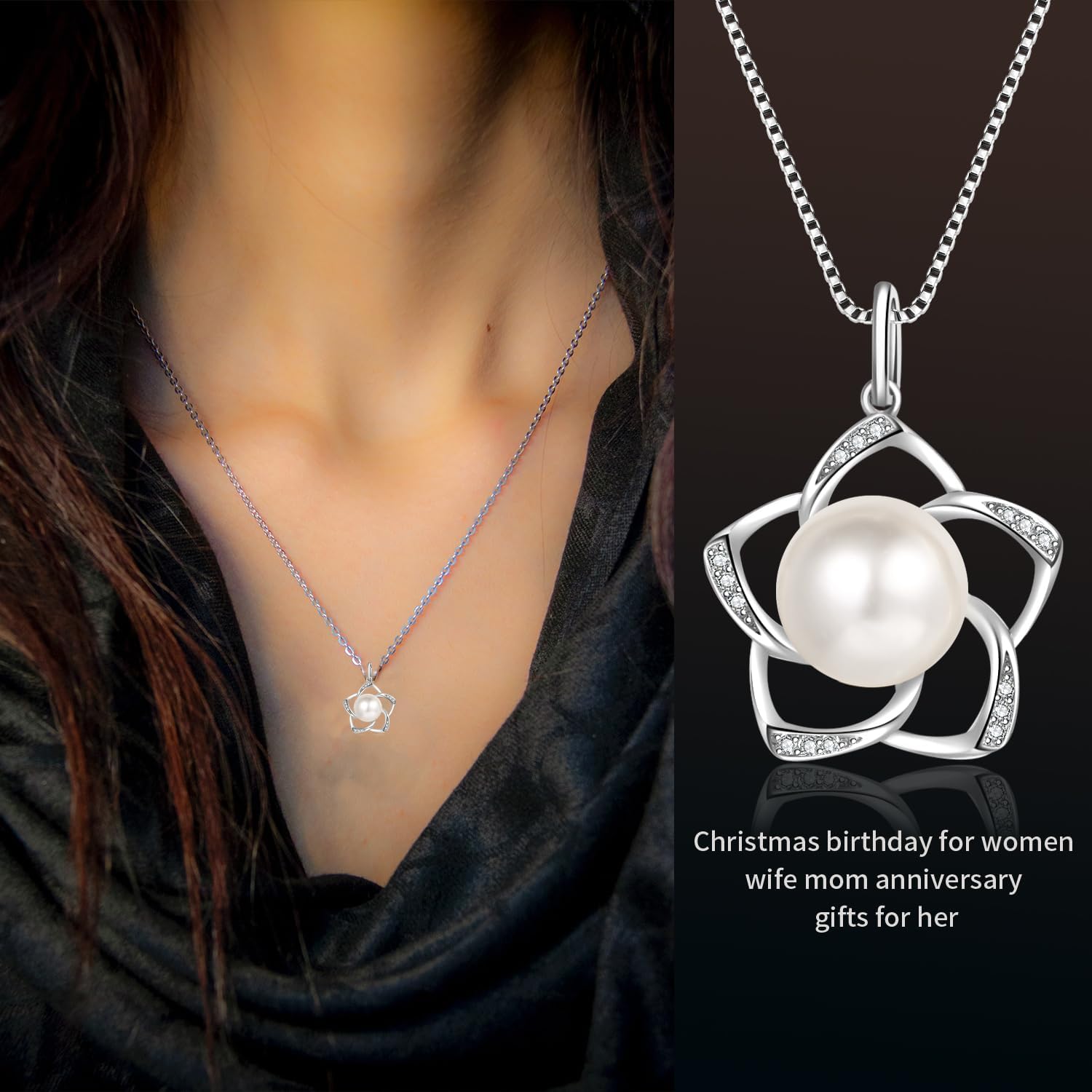 Pearl Necklaces-Gifts for Women Wife-Gift for Wife Wedding Birthday Anniversary Jewelry-Mom Girlfriend Her Mothers Day Gifts for Mom Women Valentines Day Christmas Day Gifts NO018