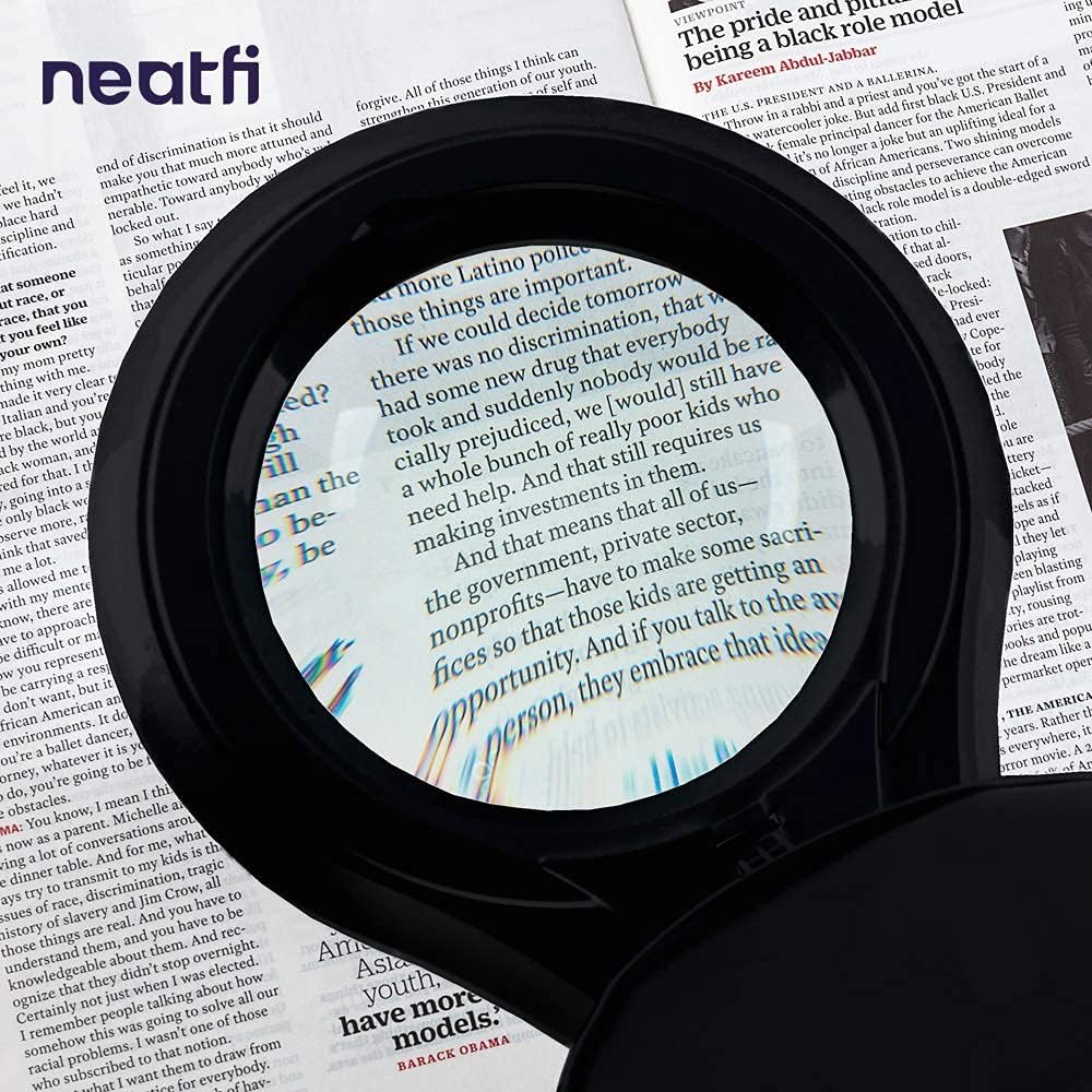 Neatfi LED Magnifying Lamp 1,200 Lumens with Clamp – 5” 5-Diopter Glass Lens, Dimmable Task Light | Adjustable Arm | Reading, Sewing & Crafting (Black, 5-Diopter)