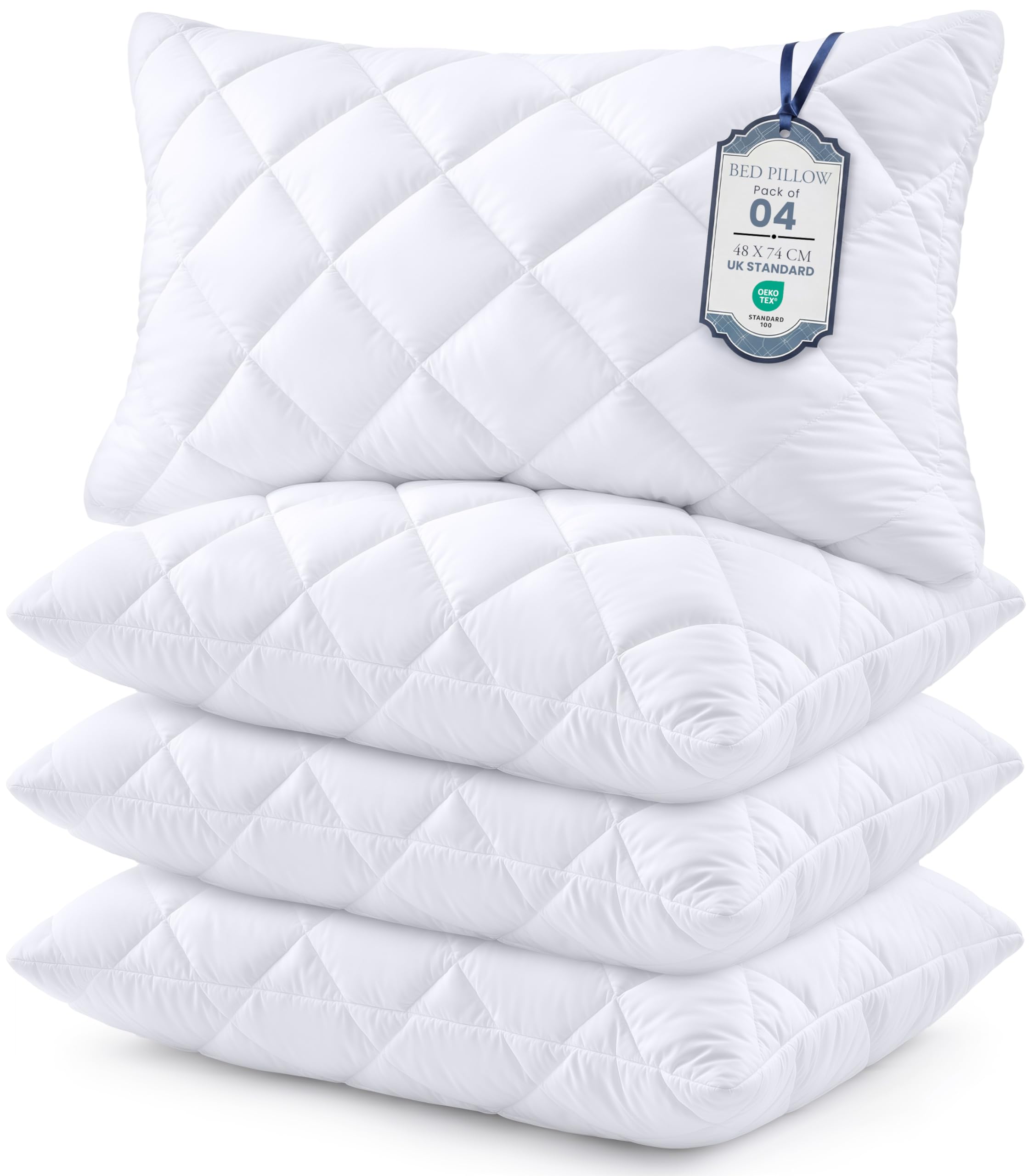 Utopia Bedding Quilted Pillows 4 Pack, Hotel Quality Luxury Bed Pillow, Perfect for Back, Stomach and Side Sleepers, Soft, Supportive and Comfortable All Night Long, UK Standard, White