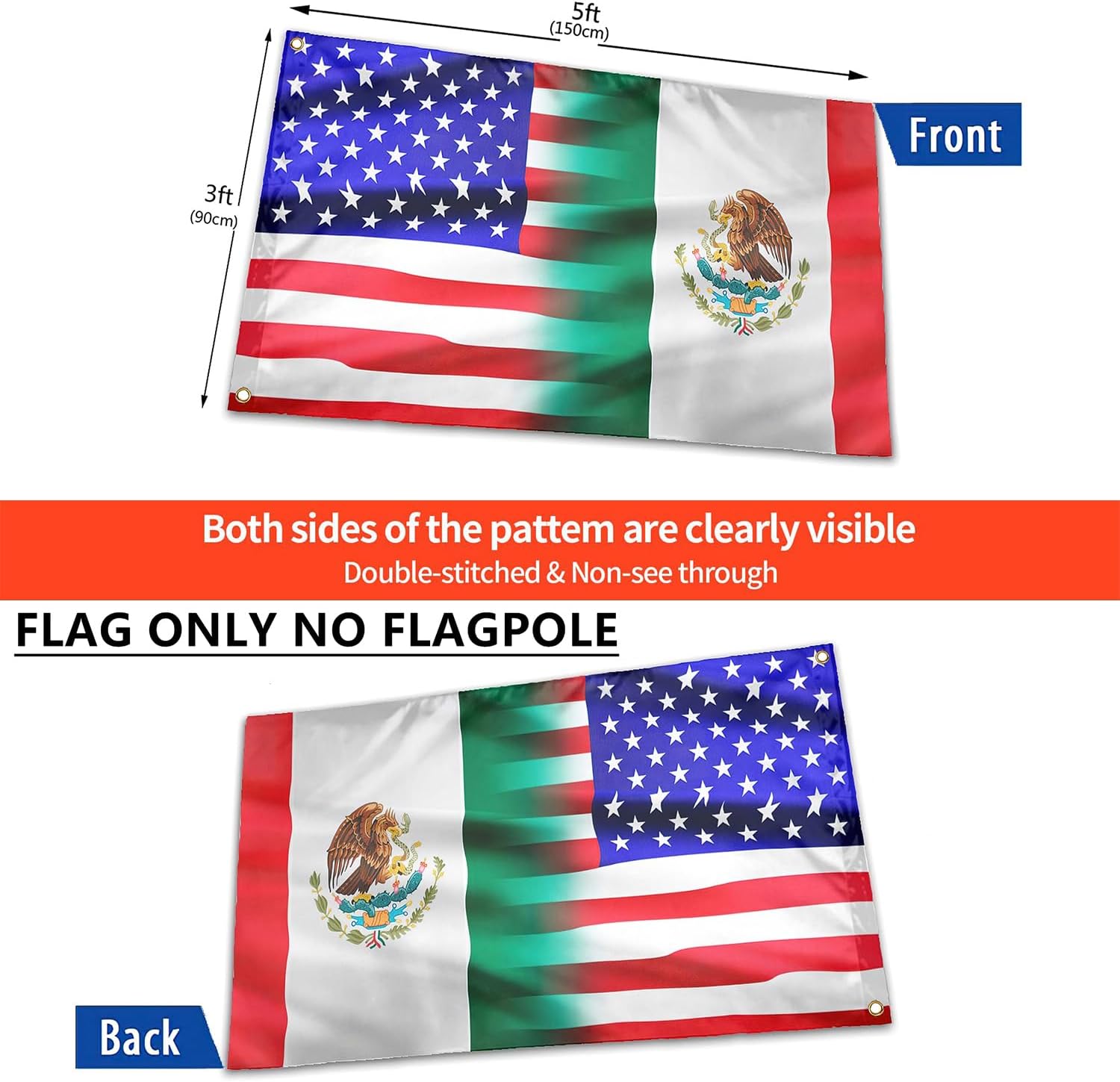 Mexico USA Friendship Flag 3x5 Ft and Garden Flags 12x18 Outdoor Decorations Banner Friendly Flags, Home Lndoor Party Vivid Color and Double Sided Print - Image 3