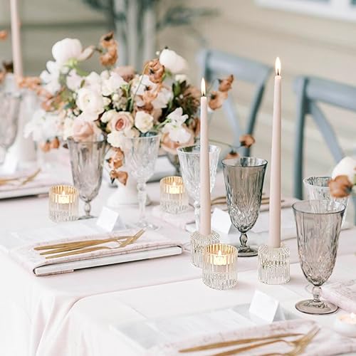 Miniatura 4 de Juego de 6 portavelas de vidrio reversible de vidrio acanalado transparente, portavelas cónicos para candelabros para centro de mesa, boda, fiesta