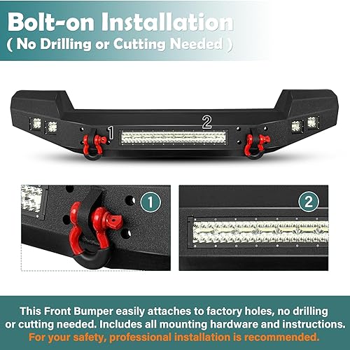 Miniatura 6 de EYOUHZ Parachoques delantero de ancho completo compatible con Jeep Wrangler JK JL JKU JLU Unlimited Rock Crawler 2007-2024 con 1 luz LED de 120 W, 4