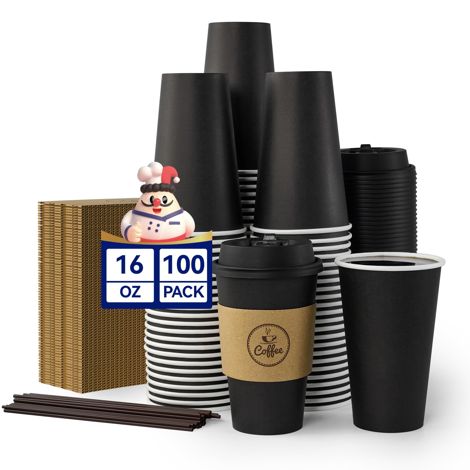 JOLLY CHEF 16 oz Coffee Cups 100 Pack