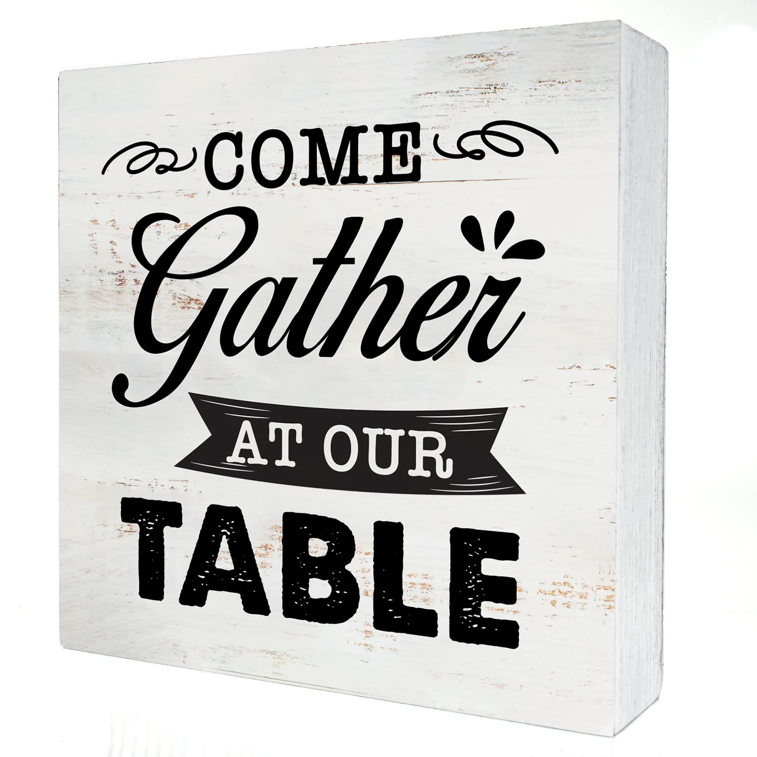 Photo 1 of Come Gather at Our Table Wood Box Sign Home Decor Rustic Farmhouse Dining Room Wooden Box Sign Block Plaque for Wall Tabletop Desk Home Decoration 5" x 5"