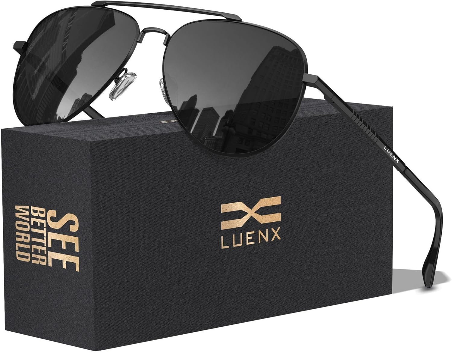 LUENX Aviator Sunglasses for Men Women Polarized Driving Classic Shades - UV 400 Protection with Accessories 60MM