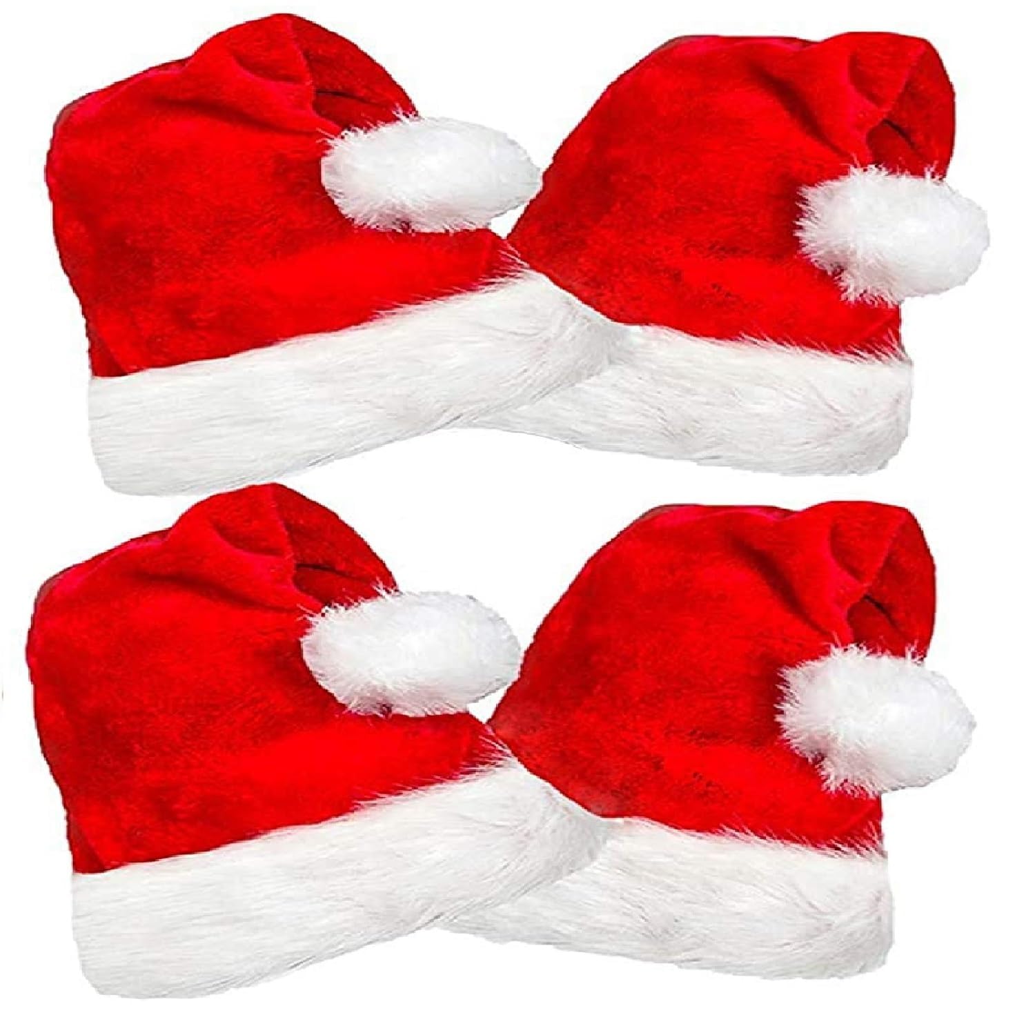 HausFine Christmas Hat 2pcs Set Fluffy Plush Christmas Hats Velvet Thicken Red Xmas Santa Hat for Adults Kids Christmas Party Hats Kit 4pcs