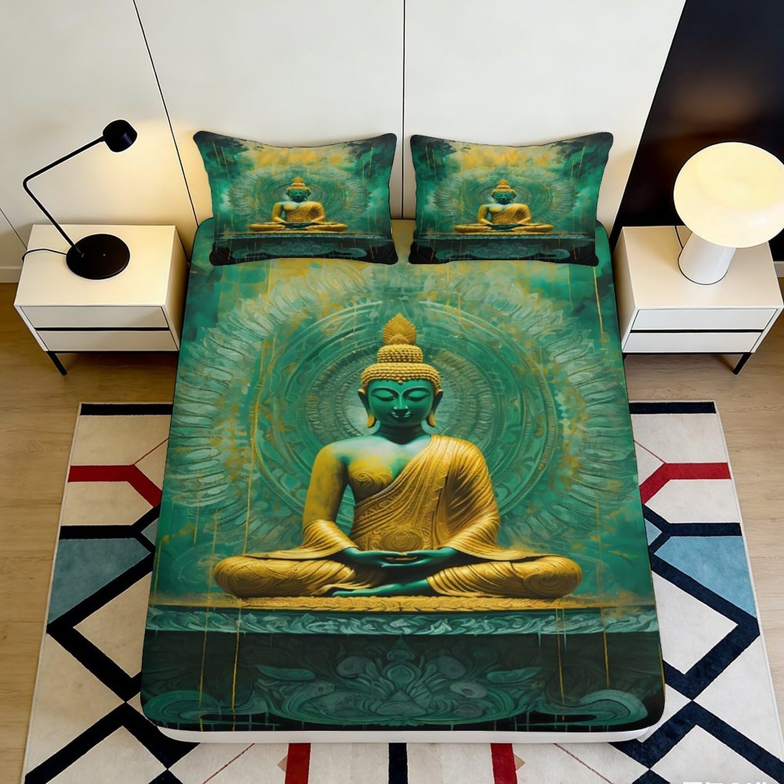 Pnayamiorkfel Style-2 3D Printed Buddha Meditation Fitted Sheet Microfiber Soft Breathable Mandala Bed Cover For Bedroom Guest Room Decor 90X200x25cm