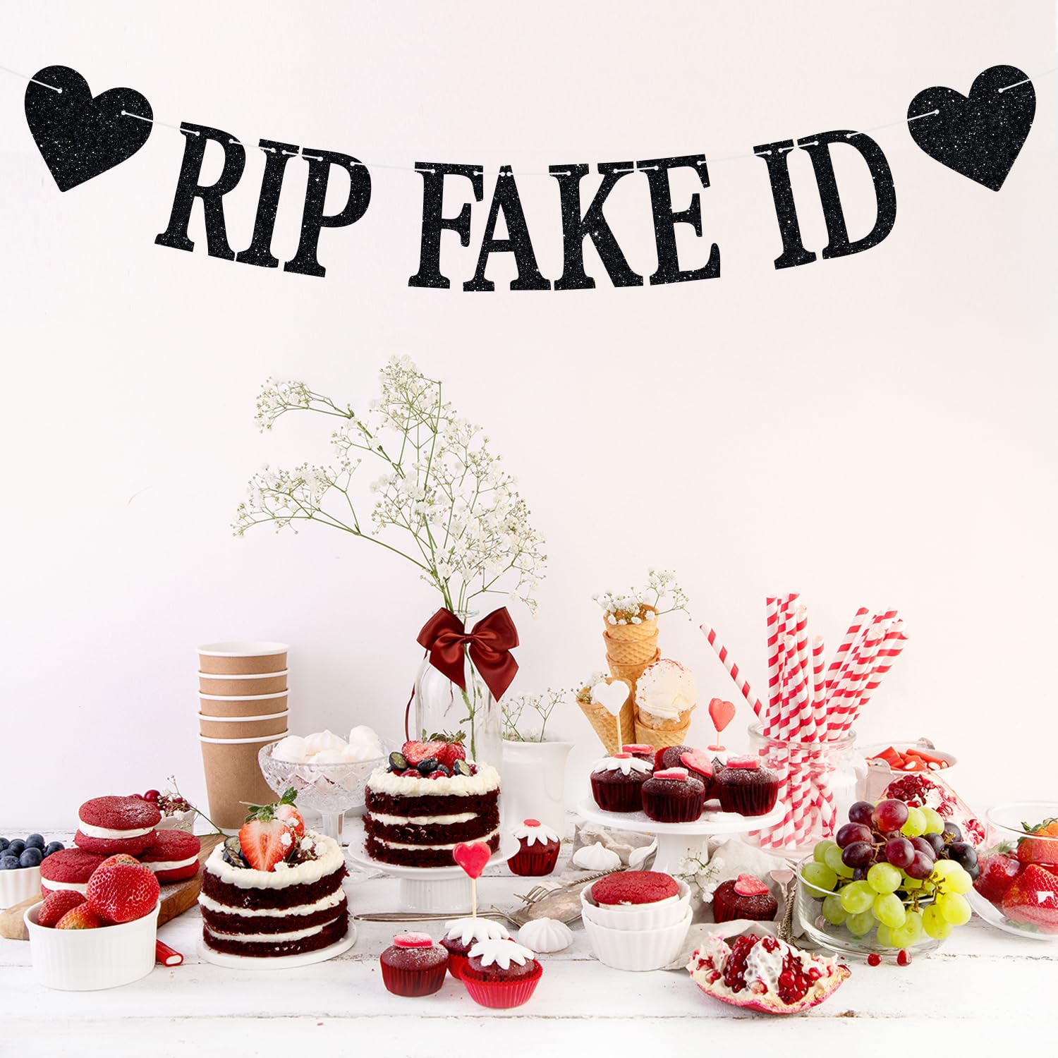 PALASASA Glitter RIP Fake ID Banner - Funny 21st Birthday Decor In Black & Red - View #13