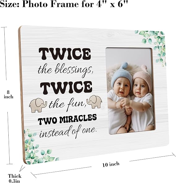 Twins Baby Picture Frame, Twin Mom Gifts Photo Frame, Two Miracles Instead of One Fits 4x6 Photo