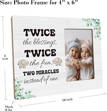 Twins Baby Picture Frame, Twin Mom Gifts Photo Frame, Two Miracles Instead of One Fits 4x6 Photo