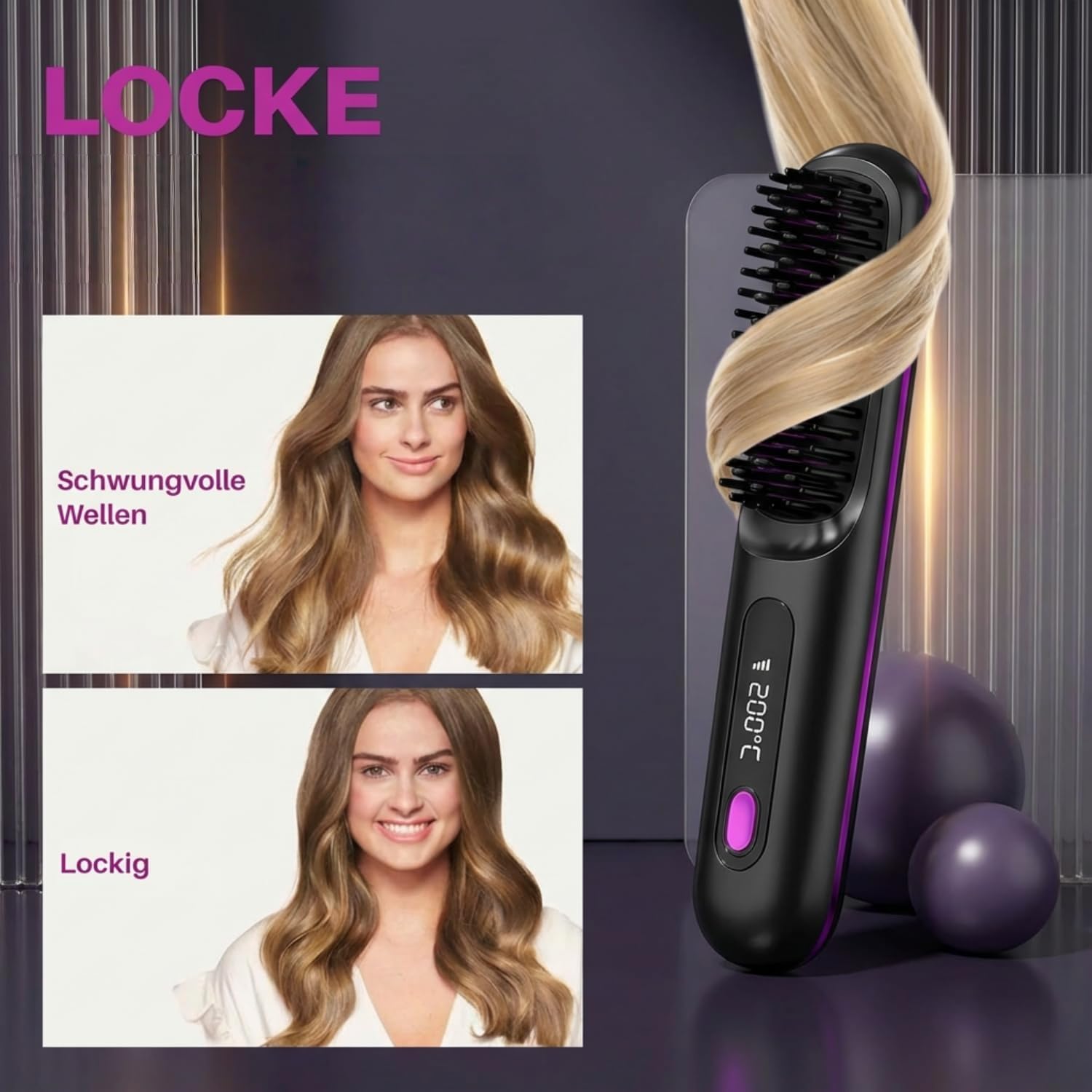 Cefryna Styling Brush for Short Hair-Wiederaufladbarer kabelloser Glättungskamm mit 4000 mAh Kapazität Erzielen Sie jederzeit und überall makellose glatte, gewellte oder lockige Frisuren. (Weiß)