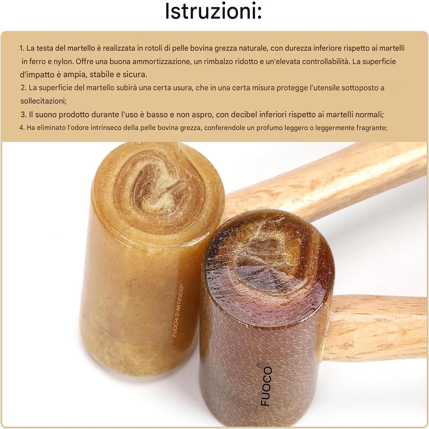 WUTA Bacchetta in pelle grezza, martello in pelle, strumento di punzonatura, buona capacità di tampone (48 mm)