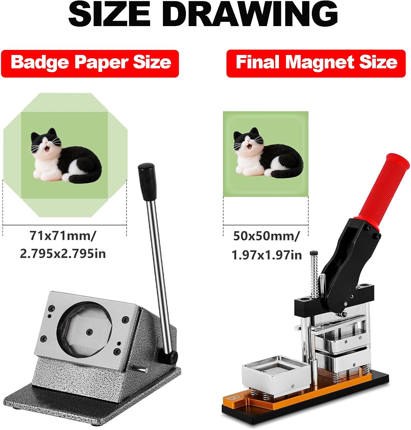 2x2inch Square Magnet Maker Machine Kit, 50x50mm DIY Photo Fridge Magnet Maker Machine + Paper Cutter + 100set Cardboard Magnet Materials + 100set Badge Materials + 100pcs Photo Magnet Maker Machine