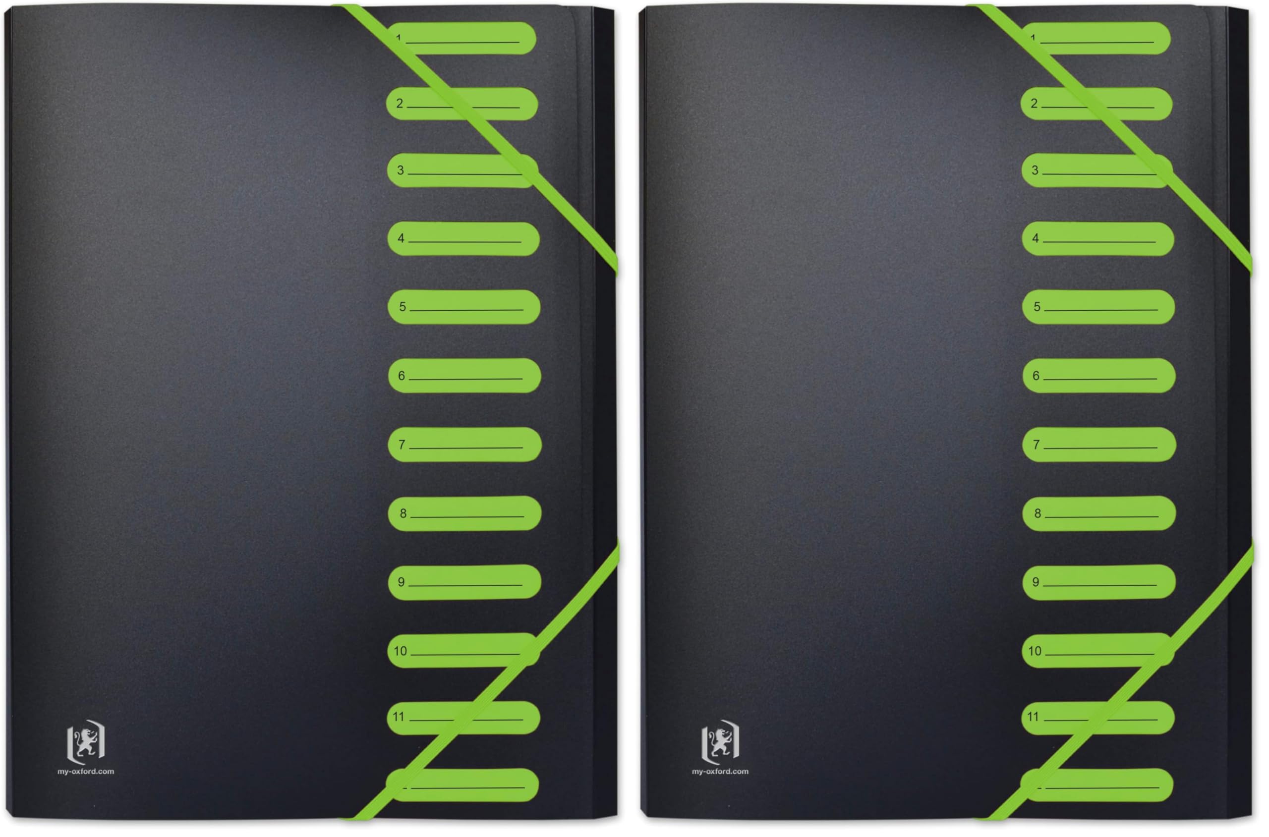 OXFORD Trieur Extensible 12 Compartiments A4 Student Couverture Polypro Bicolore Noir/Vert (Lot de 2)