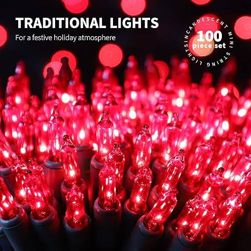 Miniatura 4 de Juego de 100 luces rojas extra brillantes con conectores finales, luces decorativas de Navidad de 19.6 ft con certificación UL, juego de mini luces