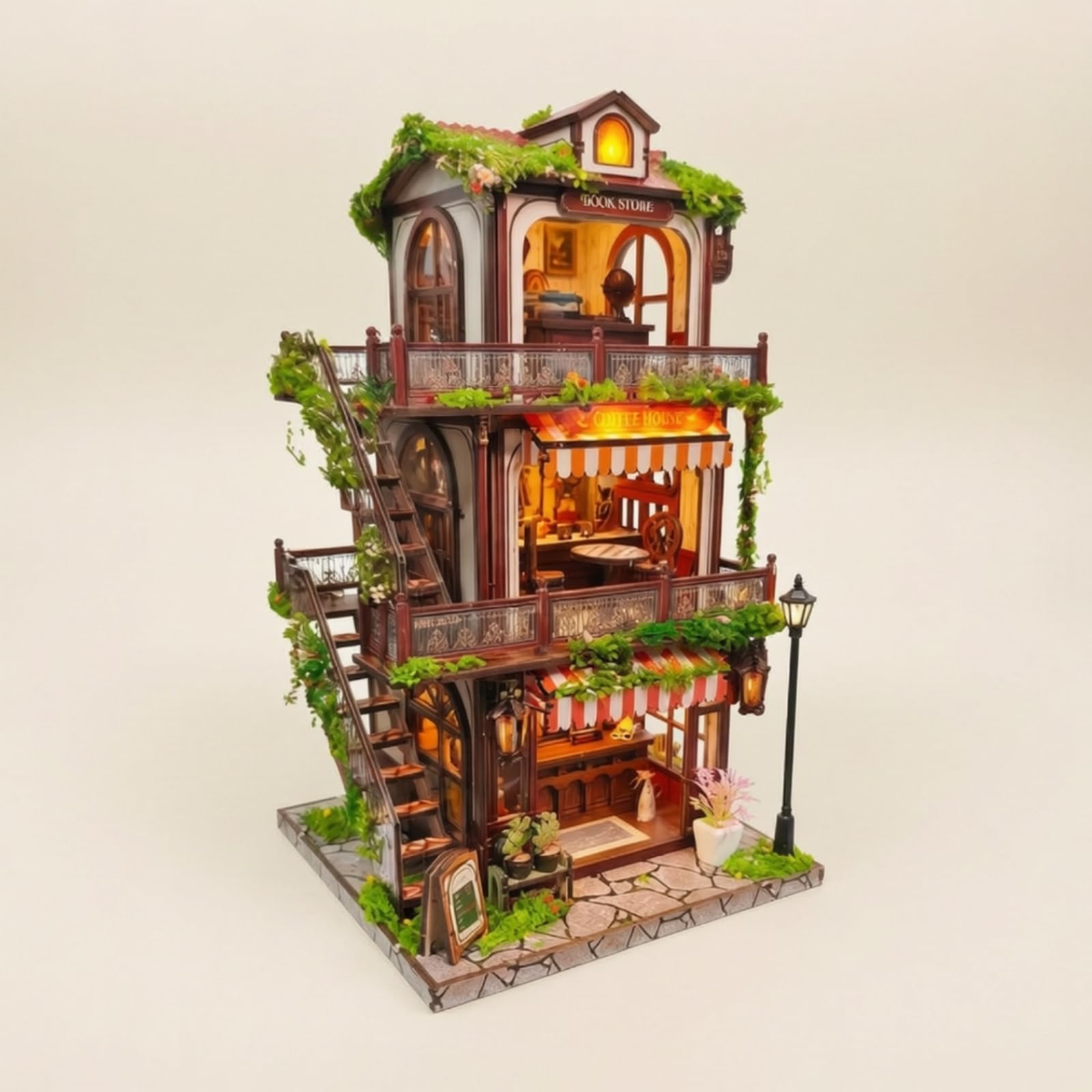 Kit Angolo Lettura in Legno Caffetria in Miniatura da Costruire Tagliato Al Modello 3D Legno con per Scrivania