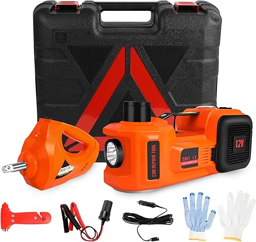 Gato eléctrico para automóvil hidráulico de 5 toneladas y 12 V con llave de impacto eléctrica y bomba de inflado de neumáticos para SUV, MPV, sedán,