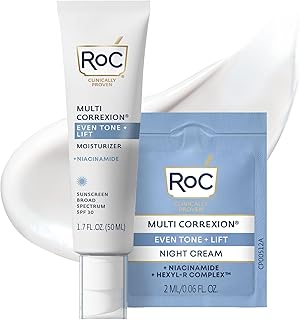 RoC Multi Correxion 5 in 1 Anti-Aging Daily Facial Moisturizer for Women and Men, Broad Spectrum SPF 30 & Shea Butter (1.7 oz) with Night Cream Packette (Packaging May Vary)